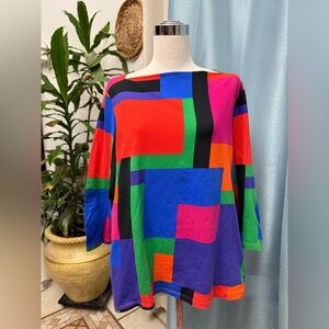 vintage 90’s Ralph Lauren Multicolor colorblock Geometric 3/4 Sleeve Top